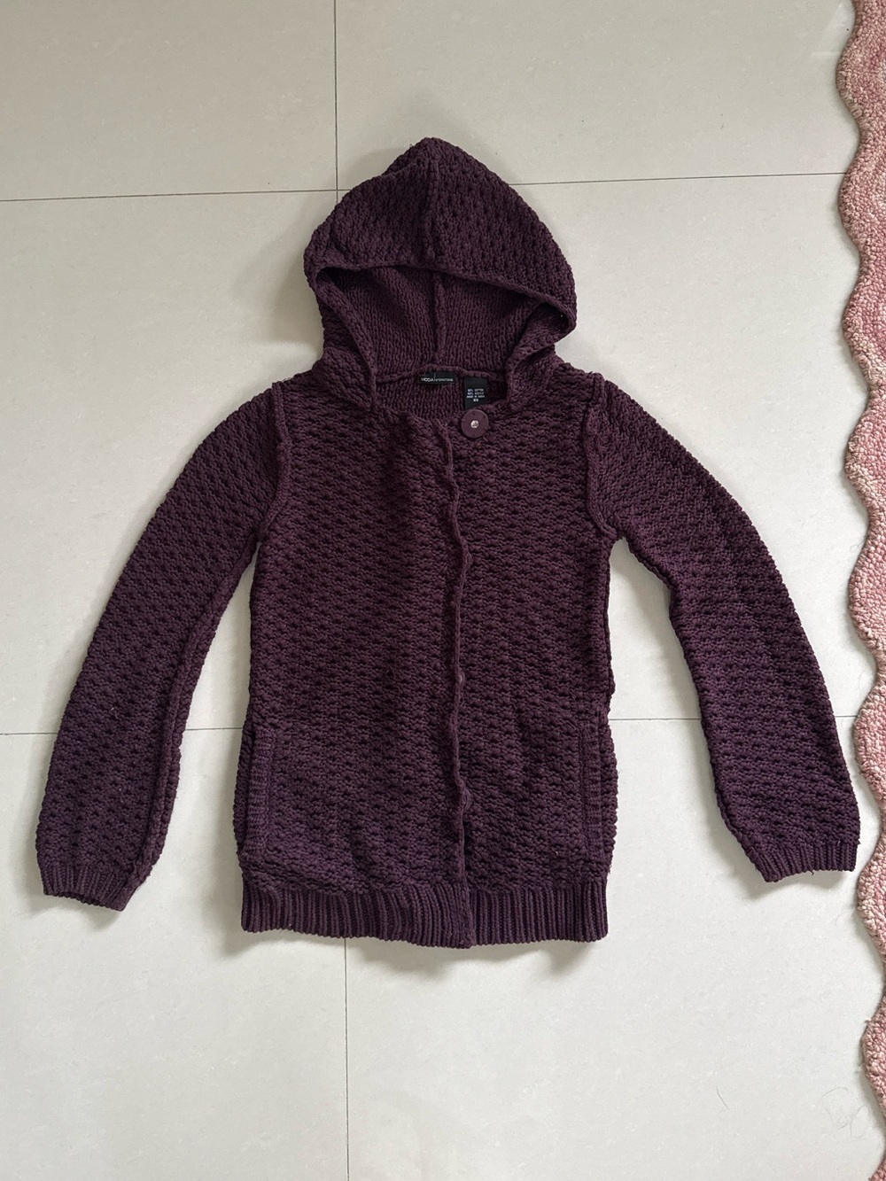 Moda International Textured Hooded Knit Sweater in Purple Size XS